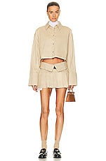 Helsa Chino Cropped Shirt in Khaki, view 4, click to view large image.