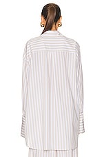 Helsa Cotton Poplin Stripe Oversized Shirt in Beige Stripe, view 4, click to view large image.