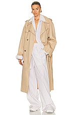 Helsa Cotton Poplin Stripe Oversized Shirt in Beige Stripe, view 5, click to view large image.