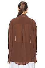 Helsa Sheer Button Slim Shirt in Chocolate Brown, view 3, click to view large image.