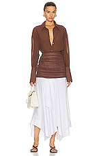 Helsa Sheer Button Slim Shirt in Chocolate Brown, view 4, click to view large image.