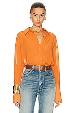 Helsa Sheer Button Slim Shirt in Orange, view 1, click to view large image.