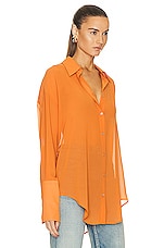 Helsa Sheer Button Slim Shirt in Orange, view 2, click to view large image.