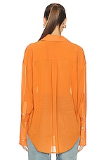 Helsa Sheer Button Slim Shirt in Orange, view 3, click to view large image.