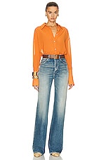 Helsa Sheer Button Slim Shirt in Orange, view 4, click to view large image.