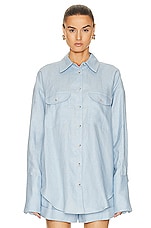 Helsa Linen Button Down Shirt in Chambray Blue, view 2, click to view large image.