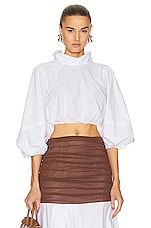 Helsa Cotton Poplin Puff Sleeve Top in White, view 1, click to view large image.