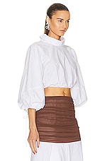 Helsa Cotton Poplin Puff Sleeve Top in White, view 2, click to view large image.
