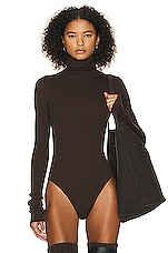 Helsa Edita Turtleneck Bodysuit in Dark Brown, view 1, click to view large image.