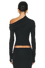 Helsa Matte Jersey Drape Shoulder Top in Black, view 4, click to view large image.
