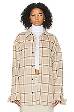 Helsa Plaid Flannel Overshirt in Tan Plaid, view 1, click to view large image.