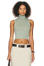Helsa Jersey Cropped Turtleneck Tank in Sage, view 1, click to view large image.