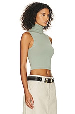 Helsa Jersey Cropped Turtleneck Tank in Sage, view 2, click to view large image.