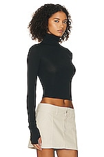 Helsa Long Sleeve Turtleneck in 2nd Skin Jersey in Black , view 2, click to view large image.