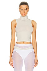 Helsa Jersey Cropped Turtleneck Tank in Bone, view 1, click to view large image.