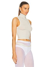 Helsa Jersey Cropped Turtleneck Tank in Bone, view 2, click to view large image.