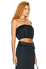 Helsa Heavy Satin Bubble Top in Black, view 2, click to view large image.