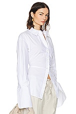 Helsa Poplin Lace Back Shirt in White, view 2, click to view large image.