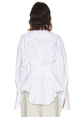 Helsa Poplin Lace Back Shirt in White, view 3, click to view large image.