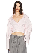Helsa Poplin Wrap Shirt in Pale Pink, view 1, click to view large image.