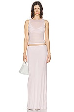 Helsa Sheer Knit Draped Top in Ballet Pink, view 4, click to view large image.