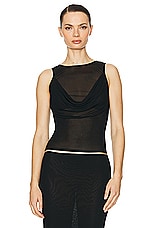 Helsa Sheer Knit Draped Top in Black, view 1, click to view large image.