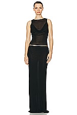 Helsa Sheer Knit Draped Top in Black, view 4, click to view large image.