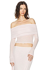 Helsa Sheer Knit Off The Shoulder Top in Ballet Pink, view 1, click to view large image.