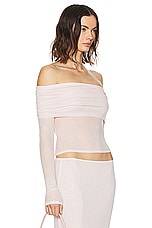Helsa Sheer Knit Off The Shoulder Top in Ballet Pink, view 2, click to view large image.