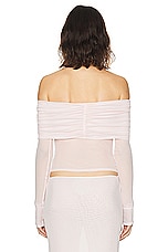 Helsa Sheer Knit Off The Shoulder Top in Ballet Pink, view 3, click to view large image.