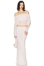 Helsa Sheer Knit Off The Shoulder Top in Ballet Pink, view 4, click to view large image.