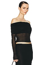 Helsa Sheer Knit Off The Shoulder Top in Black, view 2, click to view large image.