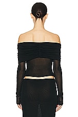 Helsa Sheer Knit Off The Shoulder Top in Black, view 3, click to view large image.