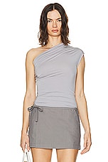 Helsa Jersey Asymmetrical Top in Dove Grey, view 2, click to view large image.