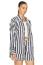 Heavy Manners Poplin Button Down Top in Navy Stripe, view 2, click to view large image.