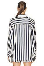 Heavy Manners Poplin Button Down Top in Navy Stripe, view 3, click to view large image.