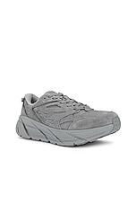 Hoka U Clifton L Suede in Limestone & Limestone, view 2, click to view large image.