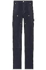 Heron Preston Distressed Canvas Carpenter Pants in Navy Blue, view 1, click to view large image.
