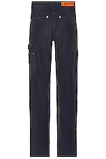 Heron Preston Distressed Canvas Carpenter Pants in Navy Blue, view 2, click to view large image.