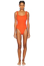 Hunza G Square Neck Swimsuit in Metallic Tangerine, view 1, click to view large image.