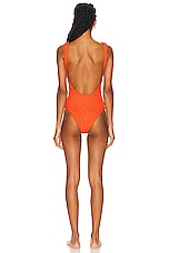 Hunza G Square Neck Swimsuit in Metallic Tangerine, view 3, click to view large image.