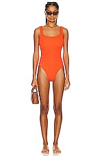 Hunza G Square Neck Swimsuit in Metallic Tangerine, view 4, click to view large image.
