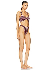 Hunza G Bonnie Bikini Set in Wine & White Stripe, view 2, click to view large image.