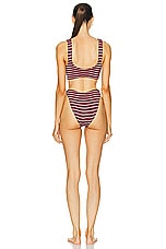 Hunza G Bonnie Bikini Set in Wine & White Stripe, view 3, click to view large image.