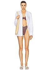 Hunza G Bonnie Bikini Set in Wine & White Stripe, view 4, click to view large image.