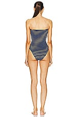 Hunza G Brooke One Piece Swimsuit in Navy & White Stripe, view 3, click to view large image.
