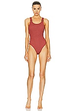 Hunza G Domino One Piece Swimsuit in Metallic Rosewood, view 1, click to view large image.