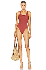 Hunza G Domino One Piece Swimsuit in Metallic Rosewood, view 4, click to view large image.