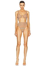 Hunza G Nadine Bikini Set in Metallic Cocoa & White, view 1, click to view large image.