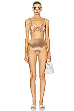 Hunza G Nadine Bikini Set in Metallic Cocoa & White, view 4, click to view large image.